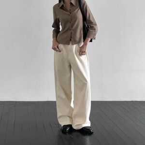 Wide Leg Cream Jeans for Women